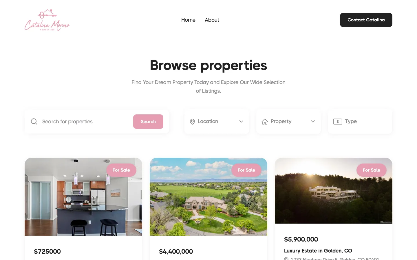 Live MLS property search integrated directly on-site — buyers browse Denver Metro listings without ever leaving catalinamoreno.org