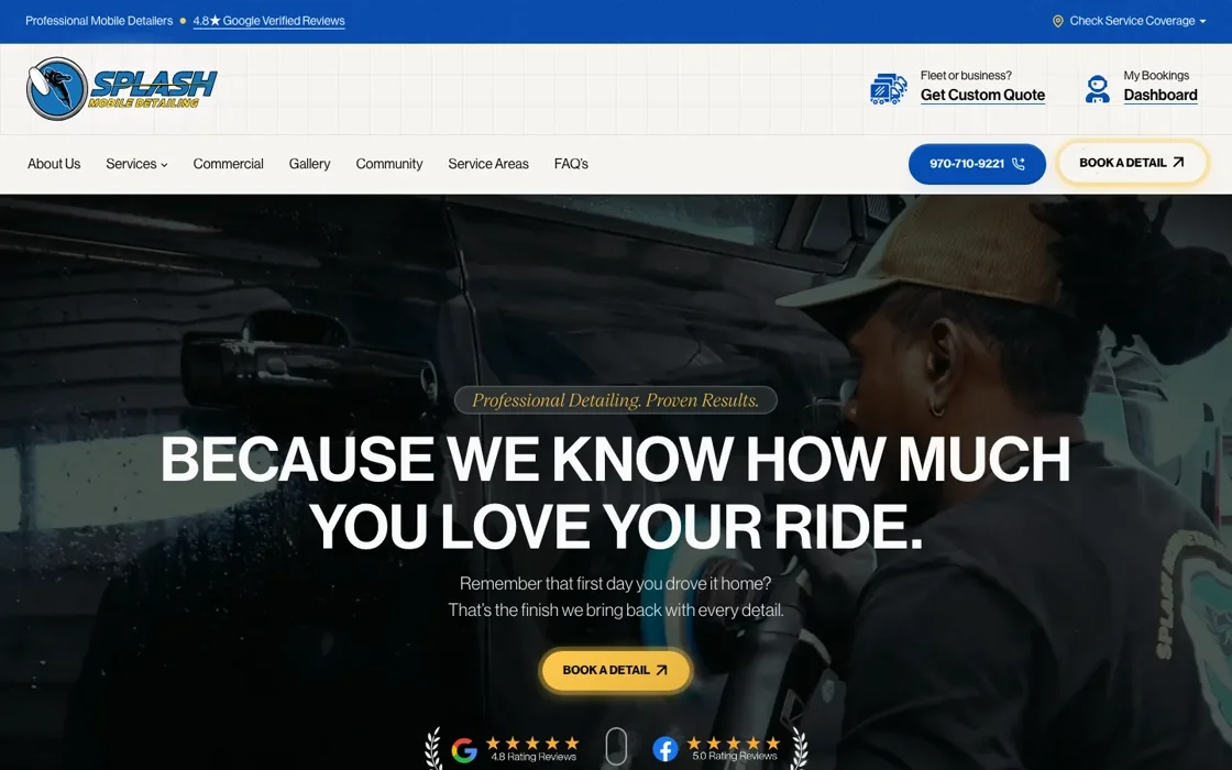 Splash Mobile Detailing website desktop